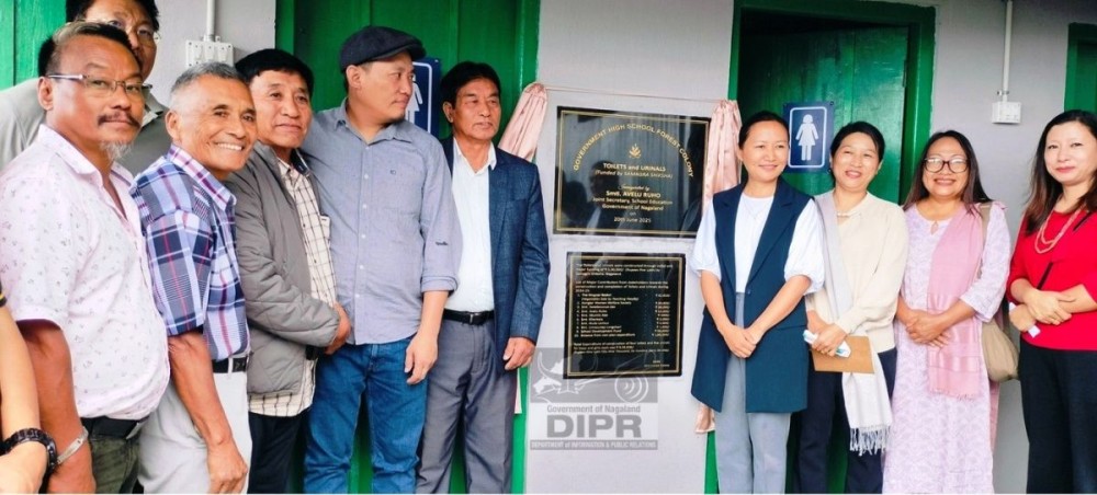 Joint Secretary Avelu Ruho with others during inauguration of the newly constructed toilets and urinals held at GHS Forest Colony on June 20. (DIPR Photo)